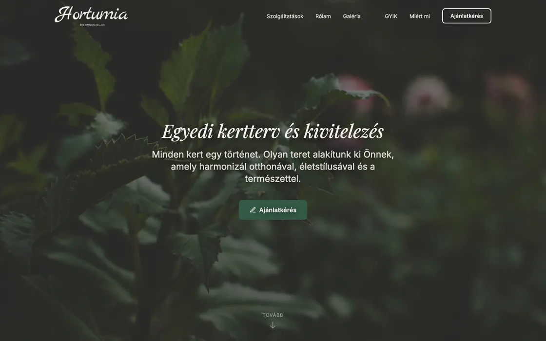 Hortumia: a weboldal nyitóoldala
