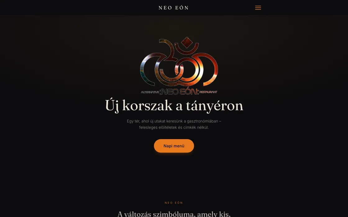 Neo Eon: a weboldal nyitóoldala