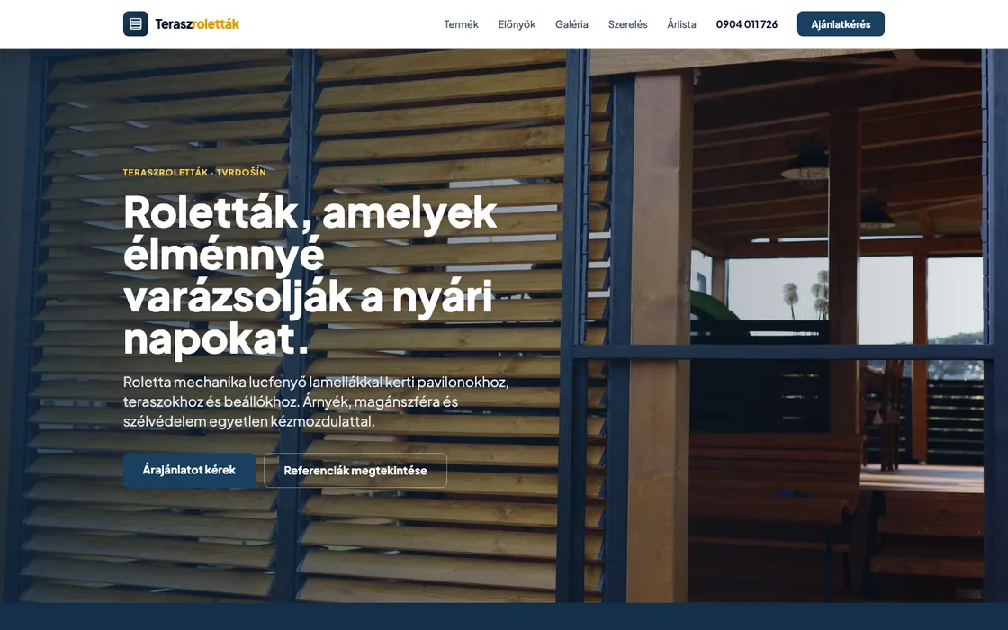 Terasové rolety: a weboldal nyitóoldala